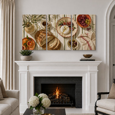 Mediterranean Breakfast Still Life Artwork, Dining Room Pictures, Canvas Giclee Print 3 Pieces Wall Art