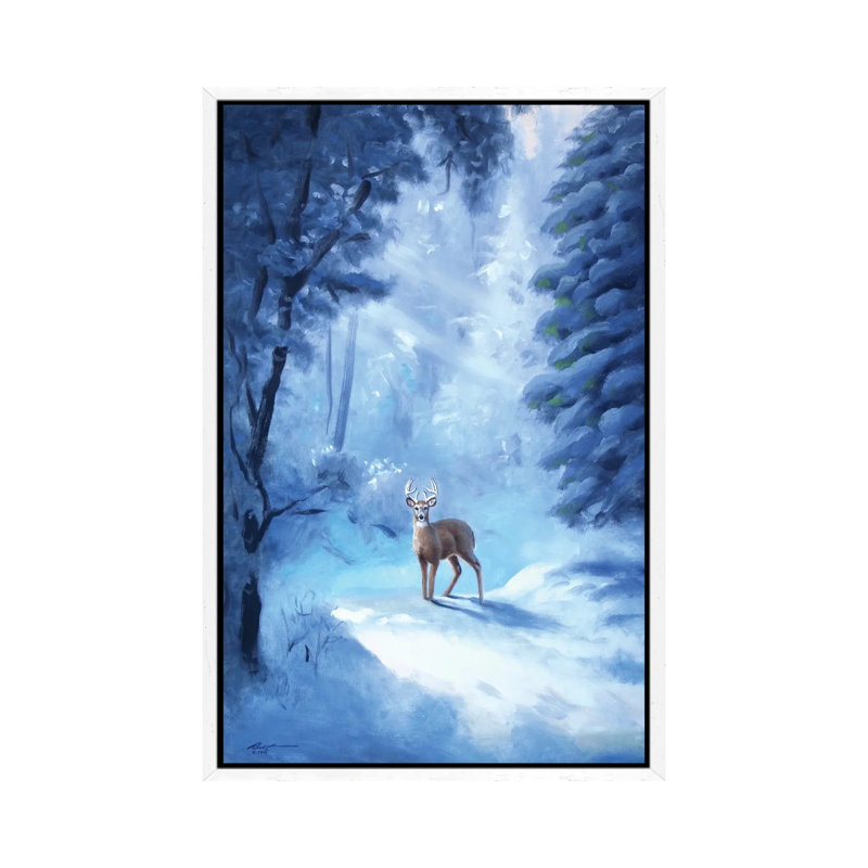 Buck In Snow by D. "Rusty" Rust - Gallery-Wrapped Canvas Giclée on Canvas, White Floater Framed, 66.04 cm H x 45.72 cm W