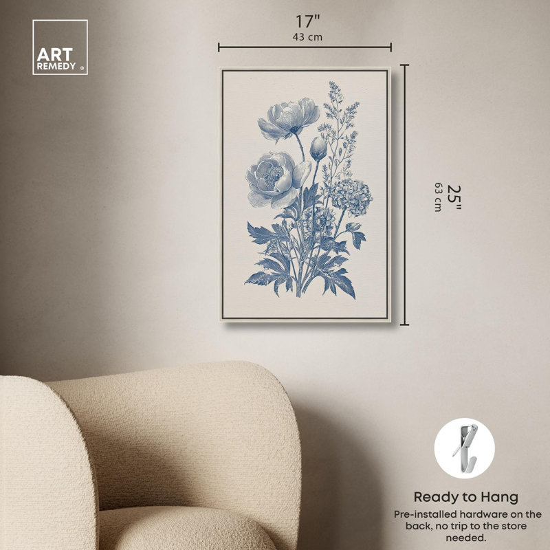 Décoration murale florale saphir sur toile par Art Remedy, cadre argenté, 16 x 24, Cadre argenté, H 25 po x l 17 po