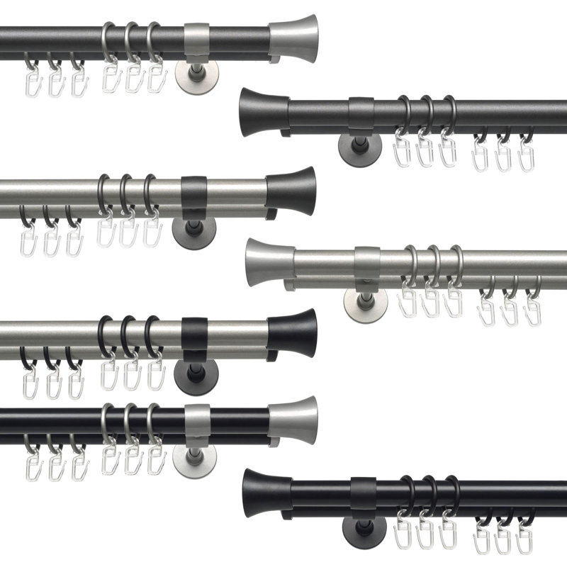 Arnab Single Curtain Pole, 3cm H x 130cm W x 20cm D, Black/Silver