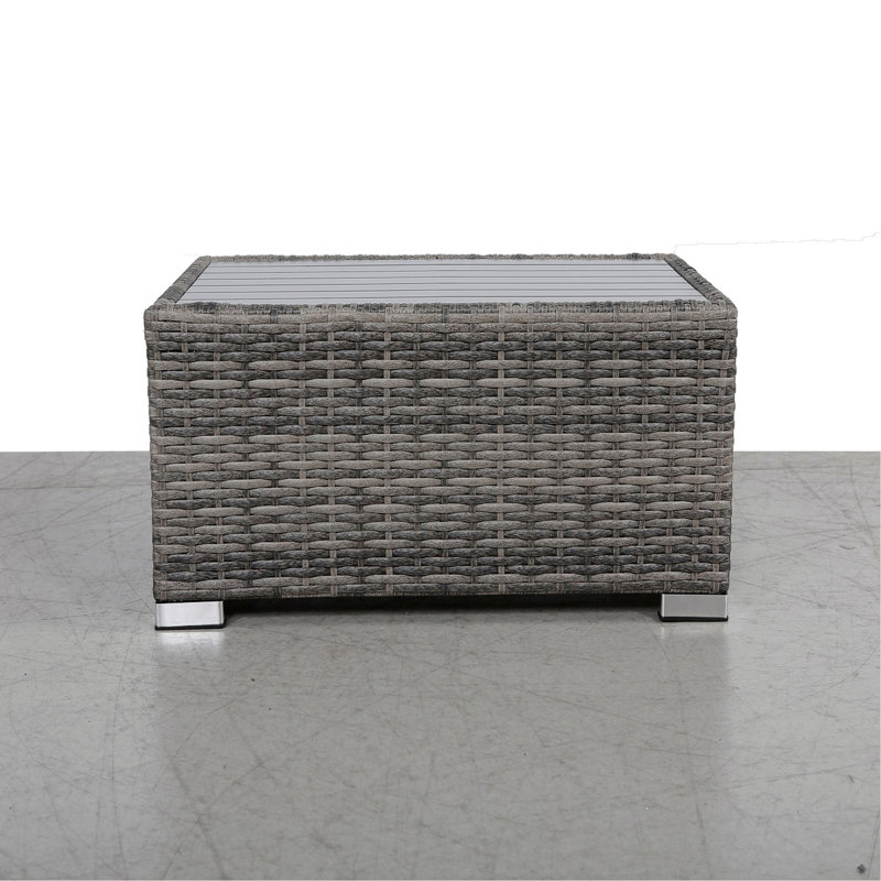 Mixed Grey Slatted Side Table With Aluminum Top – Fully Assembled