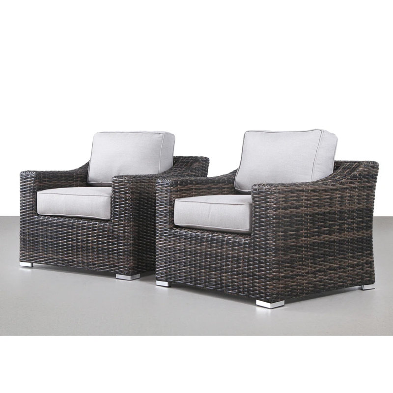Fauteuil de patio entièrement assemblé avec osier tissé à la main épais, coussins et - structure en aluminium avec 2 fauteuils de forme carrée moderne, housses de coussins résistants aux intempéries et à l'eau