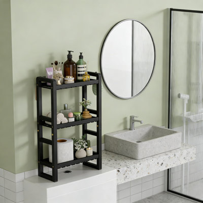 Étagère de rangement au-dessus de la toilette à 3 niveaux, organisateur de salle de bain en bambou avec une conception stable 2-en-1, support de rangement peu encombrant pour les petites salles de bain, sans perçage requis