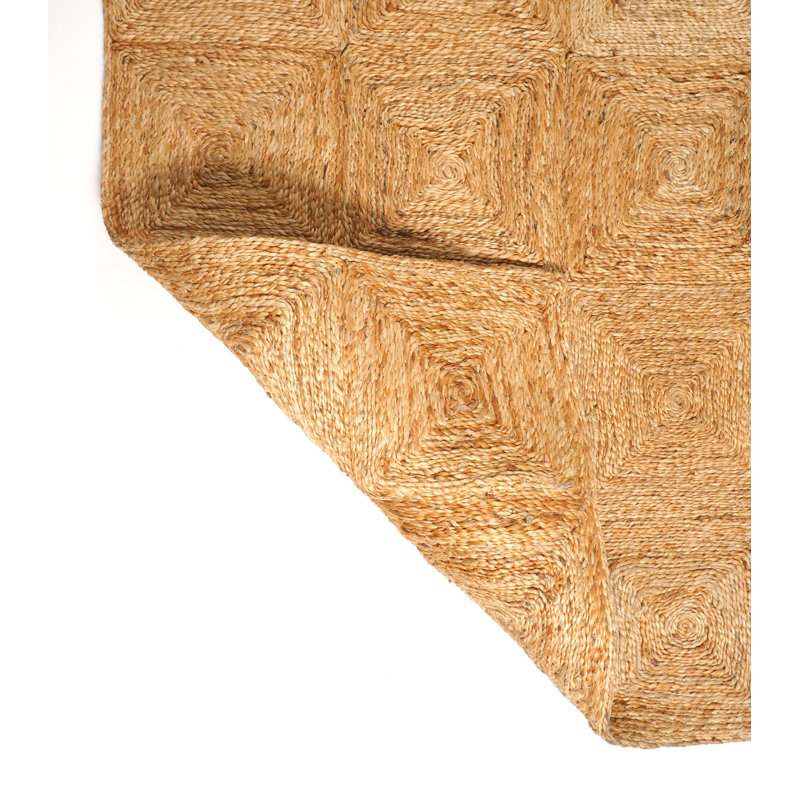 Carey Tactile Coiled Jute Hand Woven Area Rug - Striking Squares Boho Pattern, Rectangle 160 x 230 cm