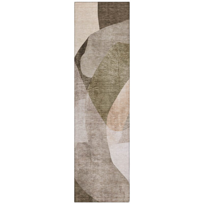 Machine Washable Indoor/Outdoor Xhevrie Taupe Rug