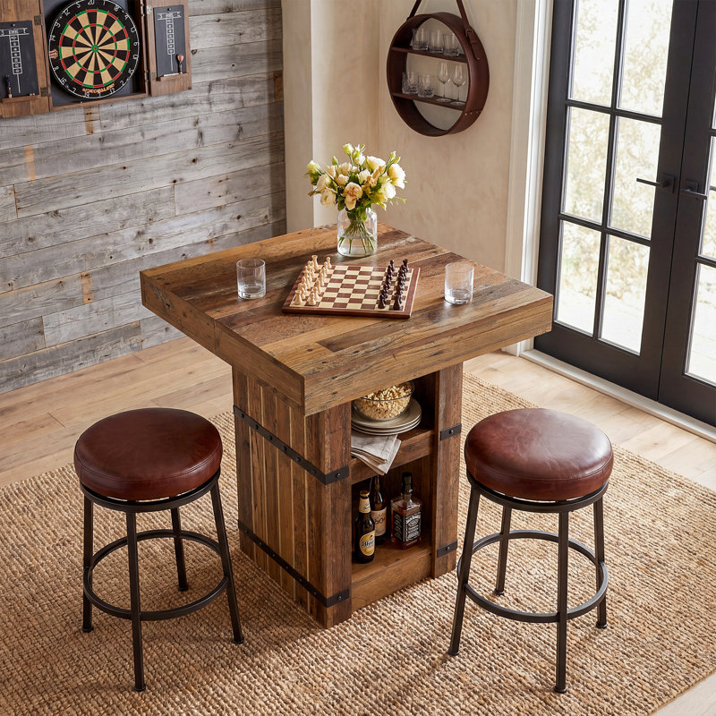 Table de bar carrée 31,5 "avec rangement à 2 niveaux, brun
