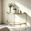 Table console demi-lune en acier inoxydable et acrylique