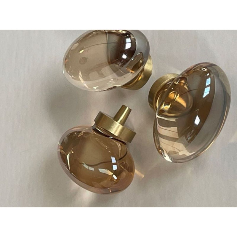 Poignée ovale en verre 1 3/4 po, Laiton brossé / ambre