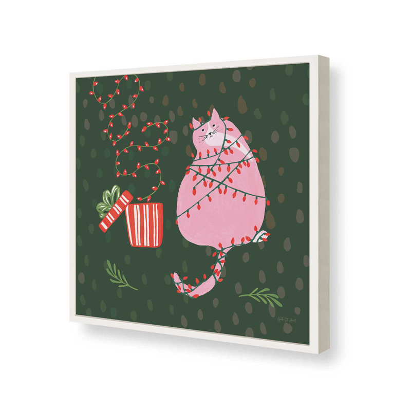 «Mischief Kitty Christmas III» par Yvette St. Amant, reproduction d'art, H 12 po x l 12 po, Blanc
