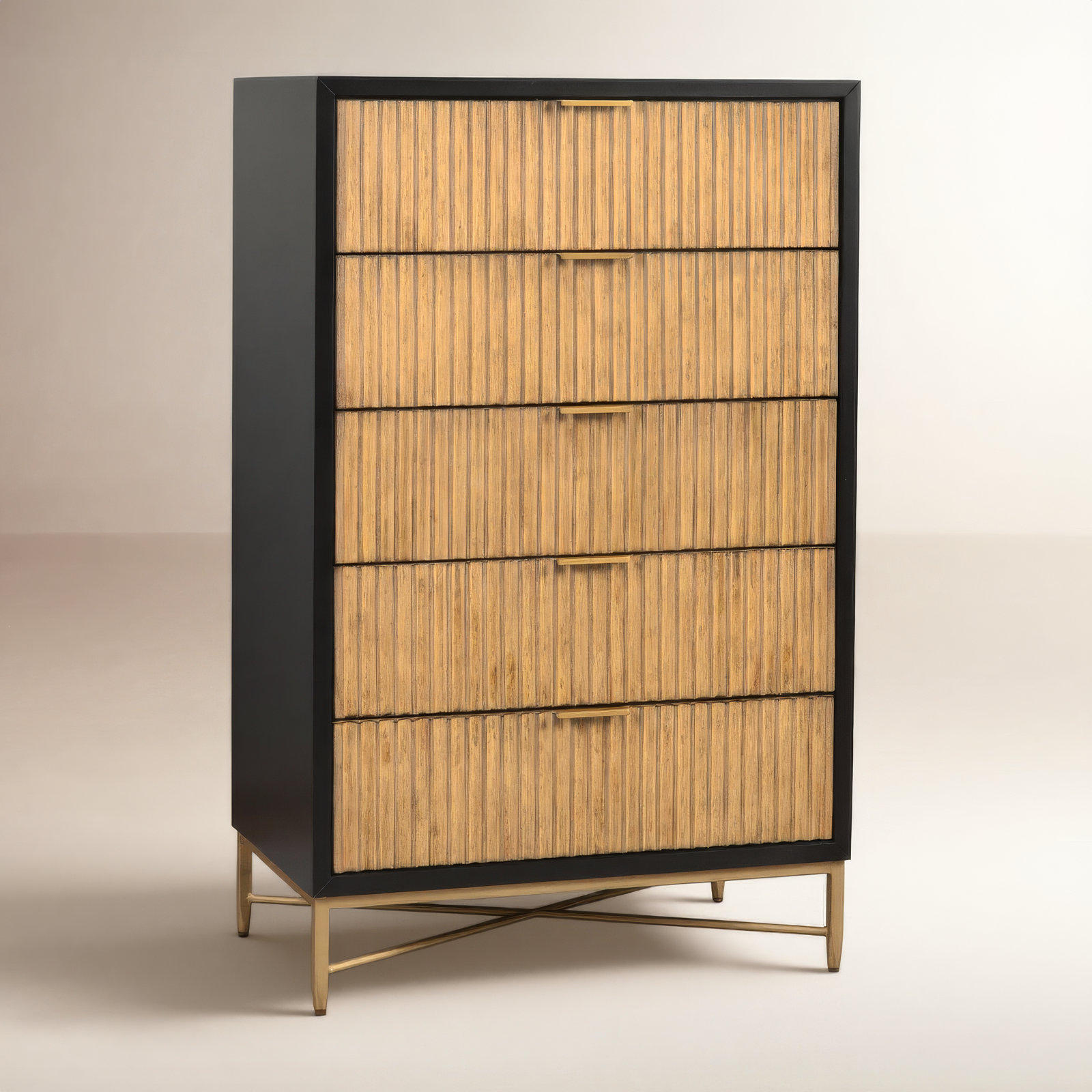 Baryal 30" W 5-Drawer Fluted Wood Chest, Black