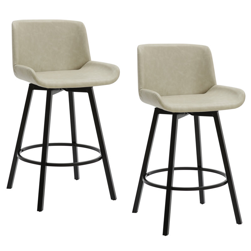 Glazier Modern Faux Leather And Metal 26" Counter Stool With Swivel, Set Of 2 - Vintage Ivory And Black, Ivory