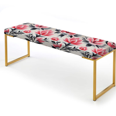 Pink And Black Ikat Facade Splendor - Ikat Upholstered Gold Bench
