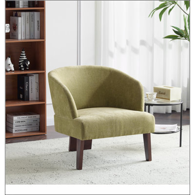 Chaise d'appoint moderne avec dossier rond et pieds en bois - Chaise longue d'inspiration Mid-Century pour le salon, la chambre à coucher ou le bureau - Revêtement en tissu doux