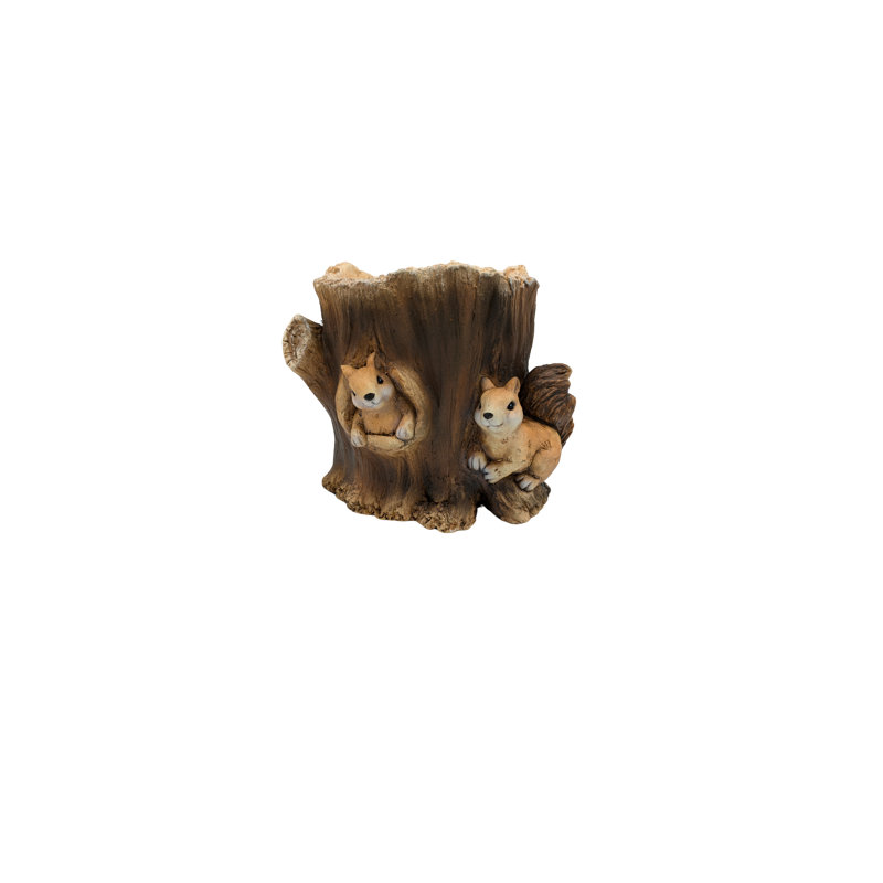 Faux Wood Double Squirrel In Log Planter