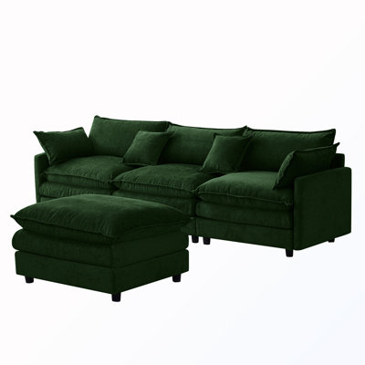 3-eater Upholstered Sectional Sofa with Ottoman