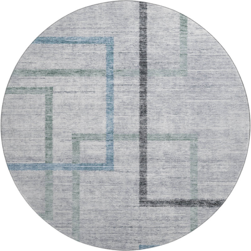 Premium Machine Washable Prisco Gray Rug, Round 8'