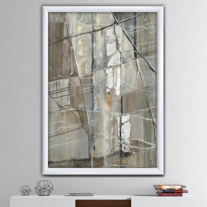 «Gray Silver Geometric Composition», reproduction sur toile encadrée, H 46 po x l 36 po x P 1,5 po, Cadre blanc