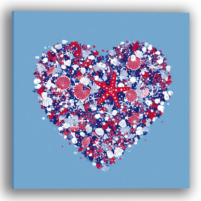 «Coastal Love Heart», art mural sur toile tendue, 20 po L x 20 po H x 1,5 po P