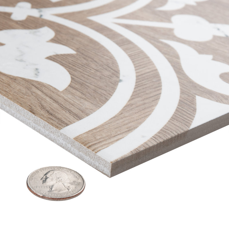 Llama Arte Loire Verso 10" x 10" Porcelain Patterned Wall & Floor Tile, Brown
