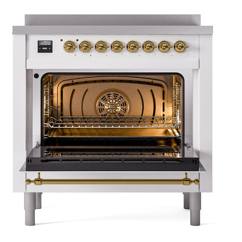 ILVE Nostalgie II 36 in Induction Range, White/Brass