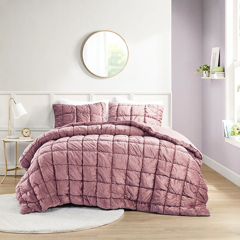 Édredon simple en rose, velours avec microfibre, rembourrage en duvet synthétique, surpiqûres 3D, boîte, fascinant et chaud, rose lavable à la machine, rembourrage à 100%, surpiqûres, exquis