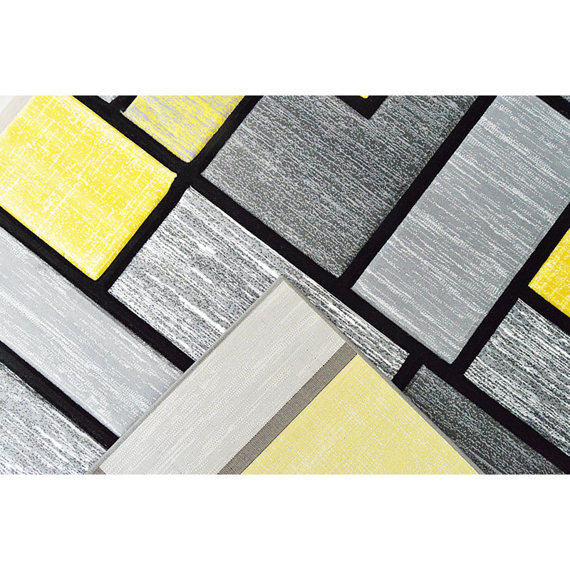 Tapis gris et jaune clair à motif abstrait 3D Mccampbell, Rectangle 9 pi 2 po x 12 pi 5 po