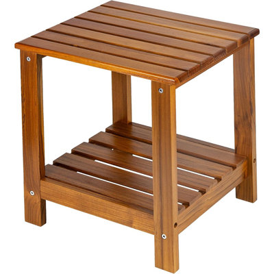 Teak Side Table For Outdoor & Indoor, Two-tier Wooden Patio End Table, Coffee Accent Table For Backyard, Garden, Living Room, Bedroom, Couch
