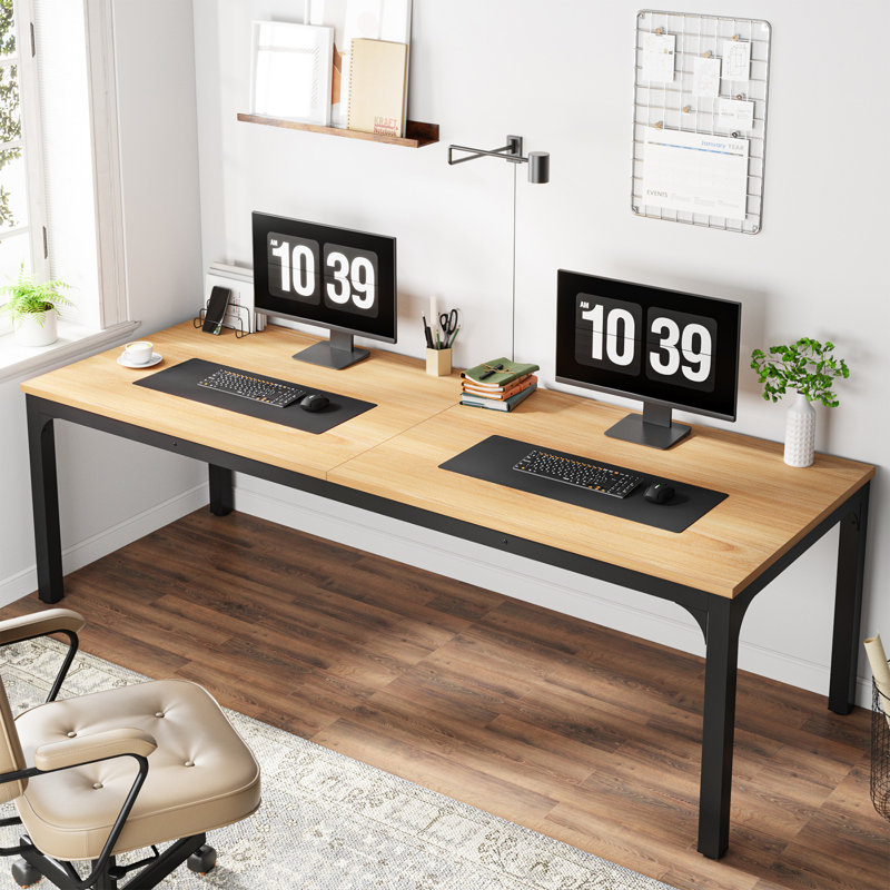 Alyzia 78.8'' W Rectangle Computer Desk, Light Brown/Black