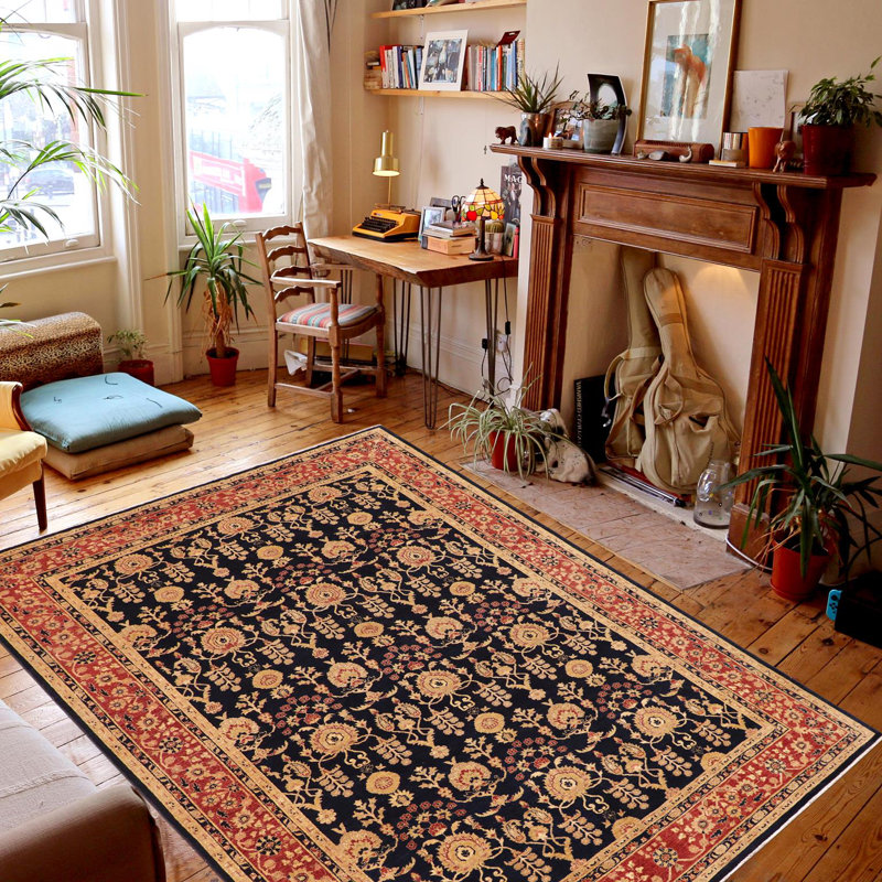 Tapis bleu unique de style années 2000 de 9 pi 1 po x 12 pi 5 po