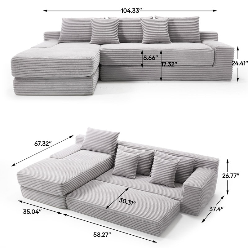 Canapé modulaire en L Albert, Tissu gris pâle
