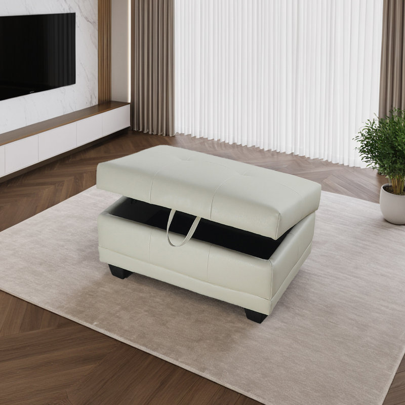 Repose-pieds en similicuir avec rangement, Similicuir blanc