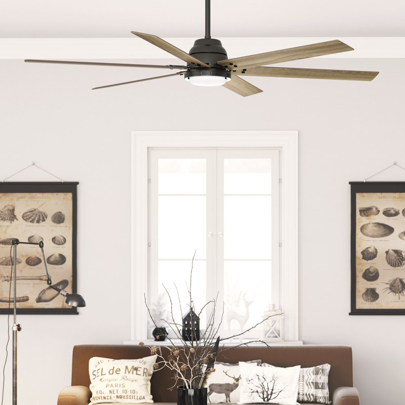 Gravity 6 - Blade Ceiling Fan with LED Light Kit and Handheld Remote and Wifi Smart Fan, Golden Maple, 72"