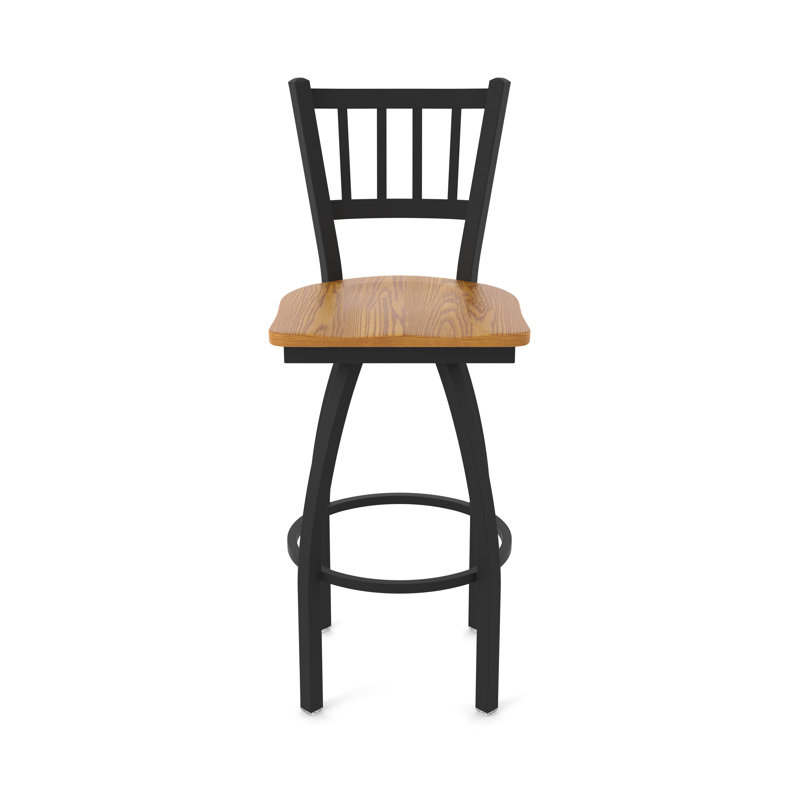 Nicolaie Swivel Counter Stool, Black Wrinkle, Wood-Medium Oak, Bar Stool (30” Seat Height)