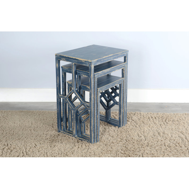 Ensemble de tables basses 3 pièces Charay, Bleu océan