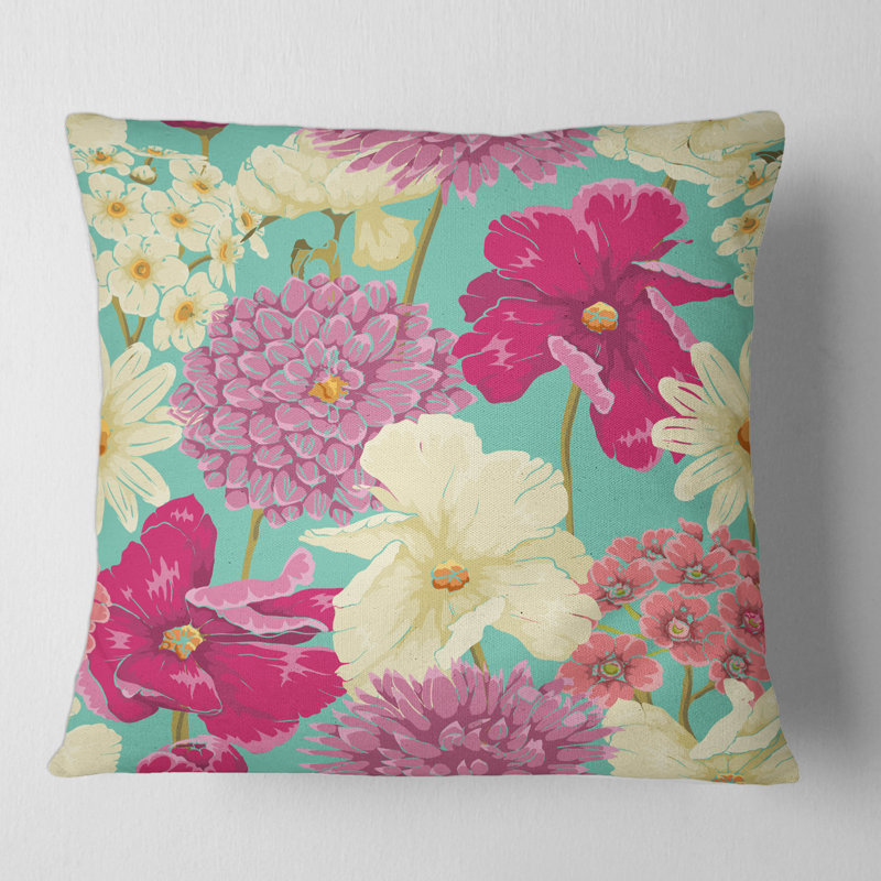 Housse et insert de coussin carré Fleurs, 16" x 16"