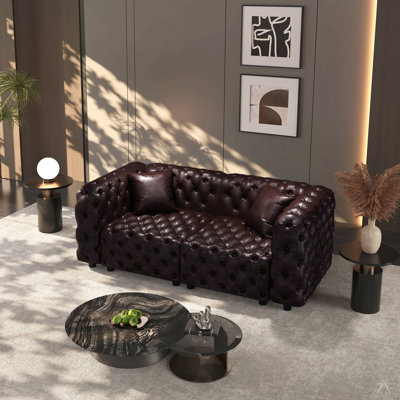 Ensemble de canapé moderne 77 po 77 po, canapé modulaire rembourré en similicuir 2 places avec conception touffetée à la main Pure, 2 coussins, combinaison multiple pour le salon