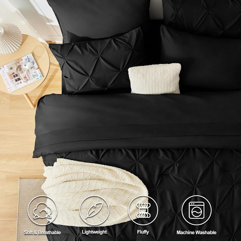 Queen Black Microfiber Down Alternative Bed in a Bag Set