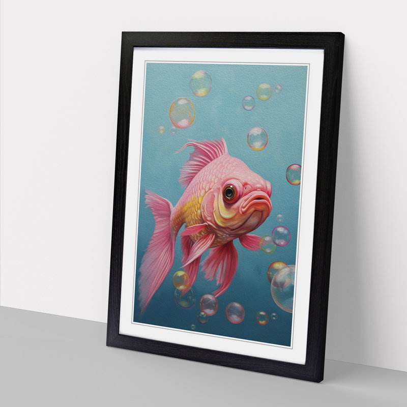 Fish Bubble Gum 1 Piece Single Picture Frame Wall Art, 46cm H x 34cm W x 2cm D, Black