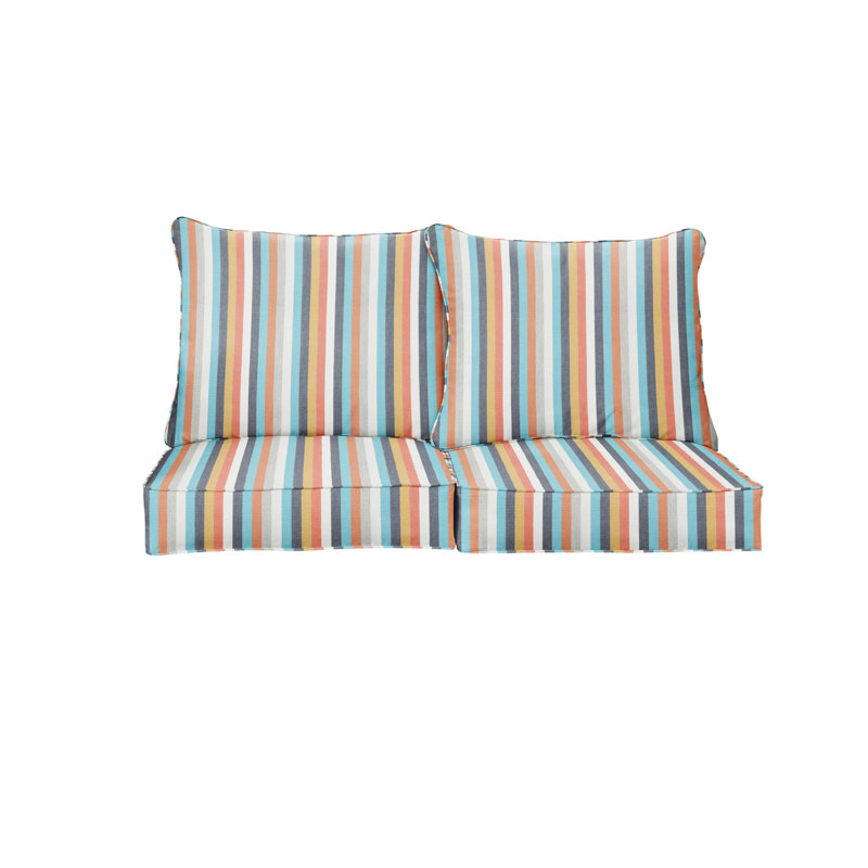 Sunbrella Outdoor Loveseat Pillow and Cushion Set, 23.5 in W x 23 in D x 5 in H, Sunbrella - Surround Sunrise