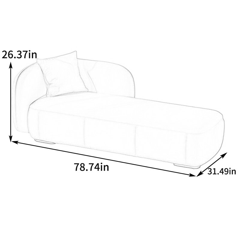 Chaise longue rembourrée en flanelle à haute élasticité, Accoudoir à gauche (vu de face), Gris