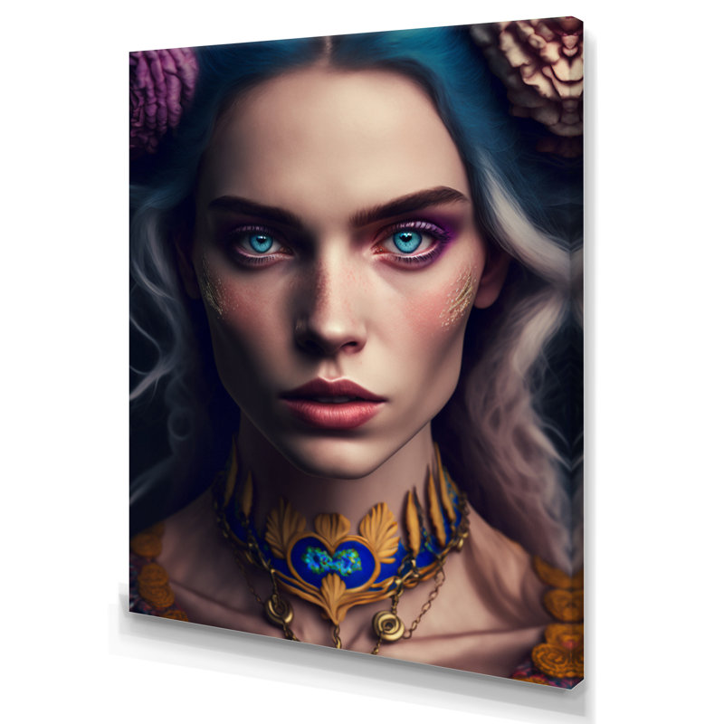 «Elisias Vintage Bohemian Woman with Blue Eyes II», reproduction sur toile, H 32 po x l 24 po x P 1 po, Toile tendue