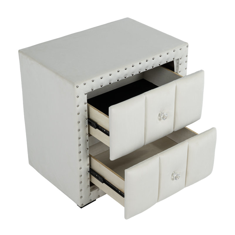 Nightstand Set Of 2，Upholstered Nightstands With 2-Drawer And Nailhead Trim For Bedroom, No Assembly Required, Set of 2