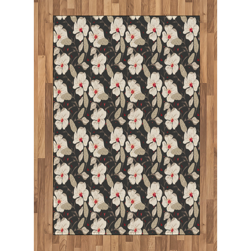 Tapis décoratif floral à haute densité en fibres de polyester, Rectangle— 4 pi x 5 pi 8 po