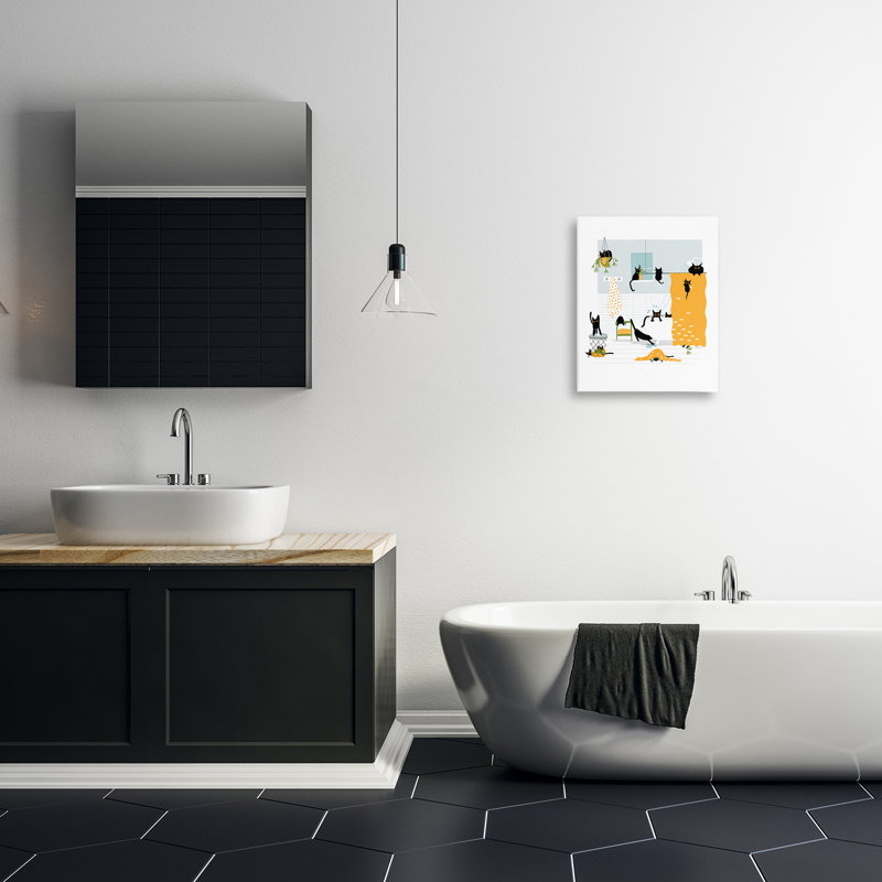 «Black Cats Bath Time», art mural sur toile par Leeza Hernandez, H 20 po x l 16 po