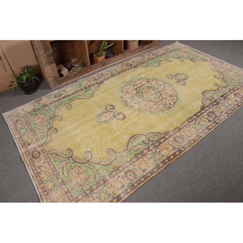 Grands tapis 5,2 x 9,3 pi, tapis rétro, tapis vert luxueux, tapis turcs, tapis géométrique, tapis tendance