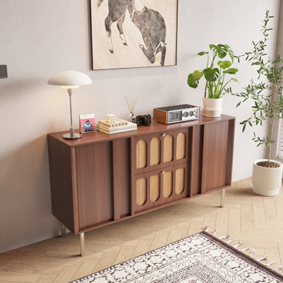 Buffet de rangement 70,87 po en noyer avec pieds en acier inoxydable