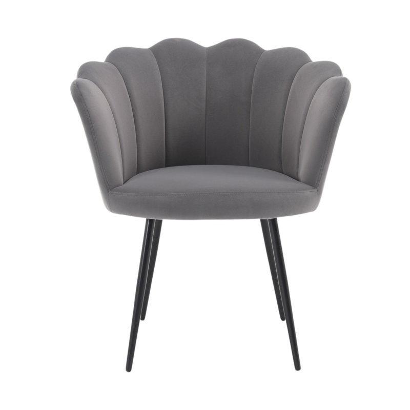 Bruning Scallop Velvet Barrel Accent Chair, Grey