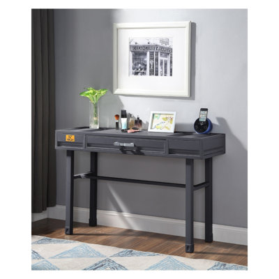 Bureau de coiffeuse en métal avec un tiroir, bronze industriel
