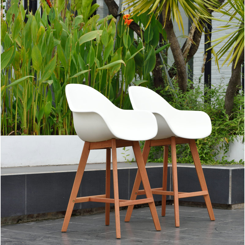 Chaises de bar avec accoudoirs en teck Rafael, Brun