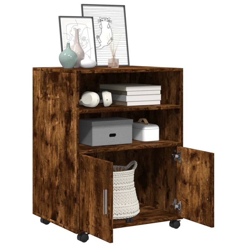 Rolling Cabinet Engineered Wood, Smoked Oak
